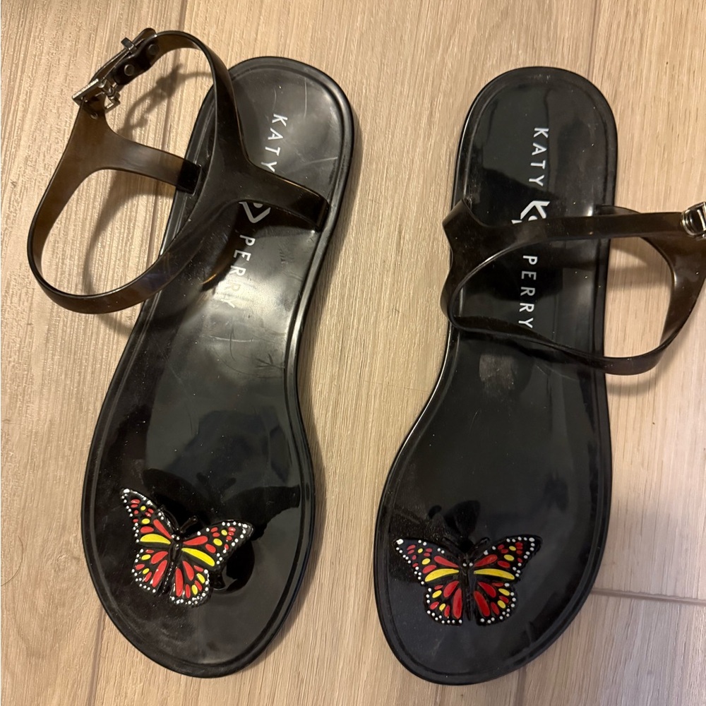Katy Perry Collections Black and Red Sandals with Butterfly Motif size 8